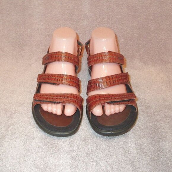 ECCO Light Slingback Sandals Size 8.5 39 Leather Croc Comfort Walk Ankle Strap - Picture 3 of 12